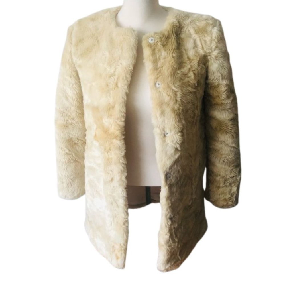 Zara White Faux Fur Jacket with Snap Button Closure Size M